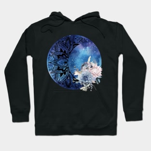 Mandala Moon Design Flower Blue and Pink Flowers Hoodie